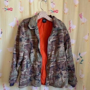 BDG Camouflage Bomber Jacket with Orange Lining